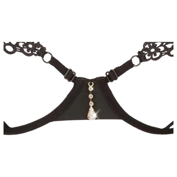 Cottelli - kiiltävä kirjailtu rintaliivit ja setti (musta)