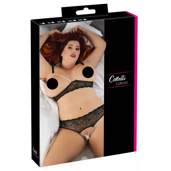 Cottelli Plus Size - helmikoristeinen rintaliivisetti - musta - 2XL