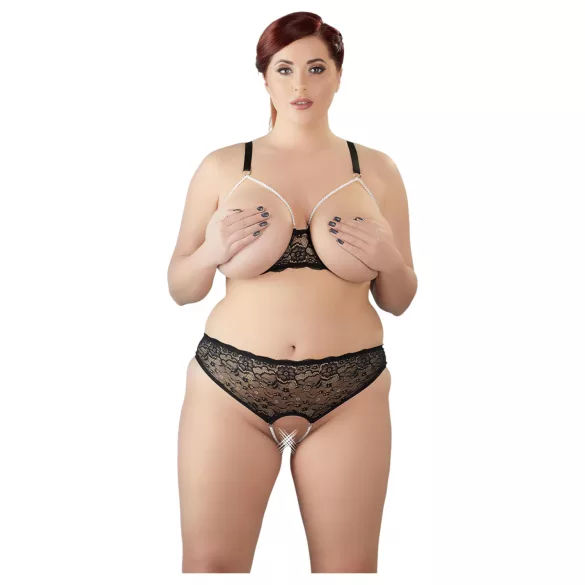 Cottelli Plus Size - helmikoristeinen rintaliivisetti - musta - 2XL