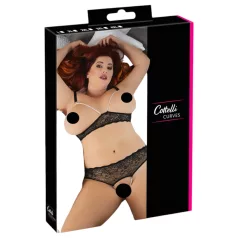   Cottelli Plus Size - helmikoristeinen rintaliivisetti - musta - 3XL