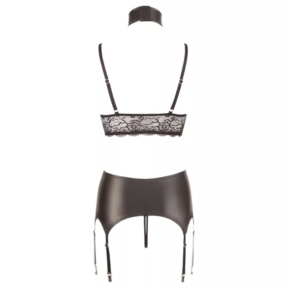 Cottelli Bondage - alusvaatesetti pitsiä ja kiiltoa - 4 osaa - L