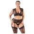Cottelli Plus Size - strassilla korsitettu pitsiasu (musta)