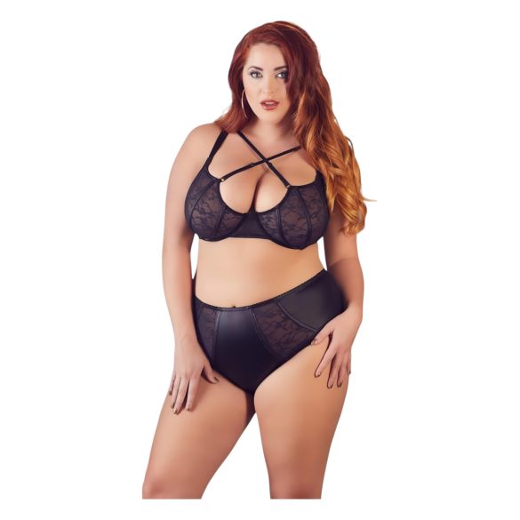 Cottelli Plus Size - Ristikkäiset Rintaliivit ja Alushousut (Musta)