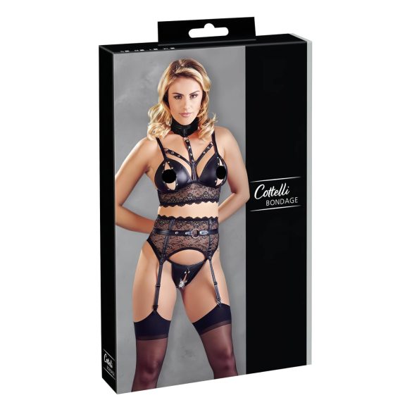 Cottelli Bondage - pitsisetti käsiraudoilla (musta) - L