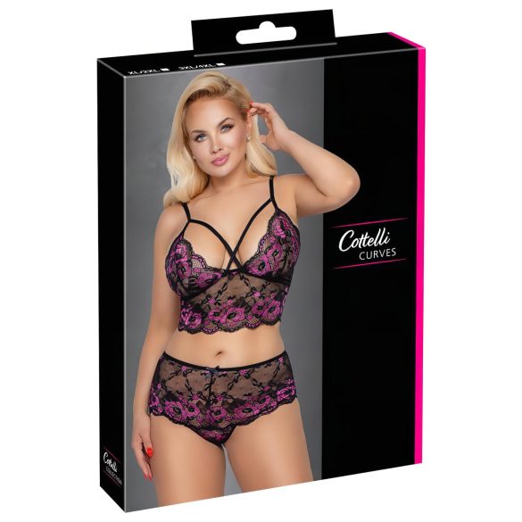 Cottelli Plus Size - kukka rintaliivisetti (musta-liila)