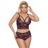 Cottelli Plus Size - kukka rintaliivisetti (musta-liila)