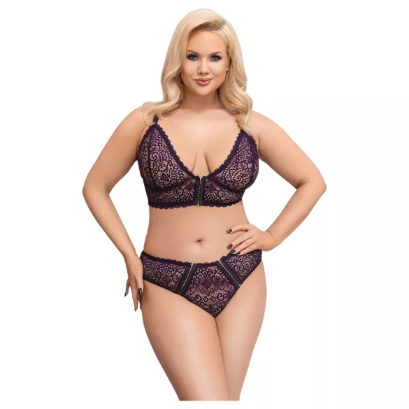 Cottelli Plus Size - läpikuultava kuvioitu rintaliivisetti (liila) - 2XL