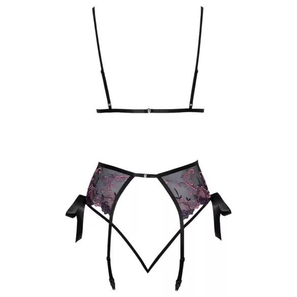Kissable - pink-lila kirjailtu rintasetti (musta) - L/XL