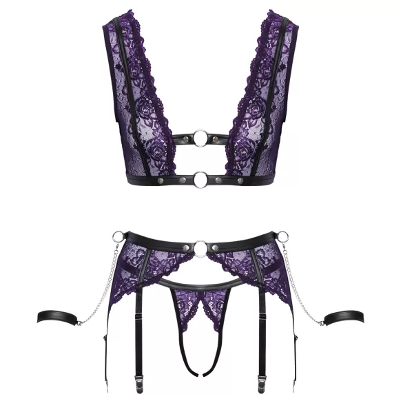 Cottelli Bondage - alusasut ja käsirautasetti (musta-violetti) - XL