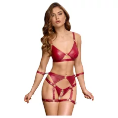   Cottelli Bondage: Kiiltävä rintaliivisetti ja käsikahleet (punainen) - M