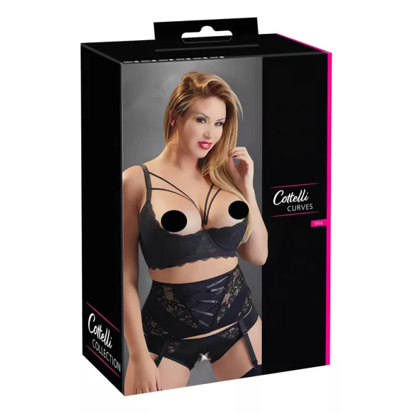 Cottelli Plus Size - rintaliivit avoin, olkaimilla ja renkailla - musta - 95F