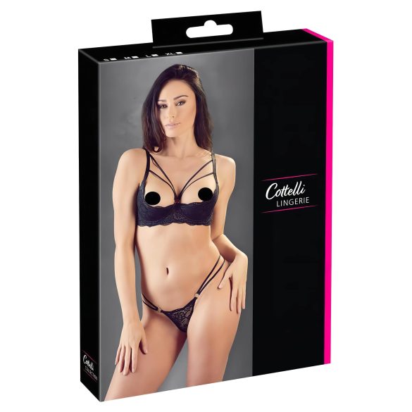 Cottelli - Mustat remmirintaliivit ja stringit - 85C/L
