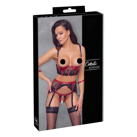 Cottelli Bondage - Matta pitsirintaliivi setti (punainen) - M