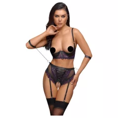   Cottelli Bondage - rintaliivisetti ja käsikahleet (musta-violetti) - M