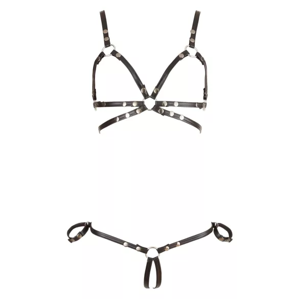 Cottelli Bondage - kiiltävä vartalovaljas bikini - musta - XL