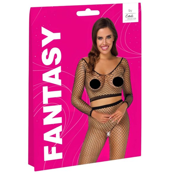 Cottelli - pitkähihaiset verkkopaita ja stringit - musta - S-L