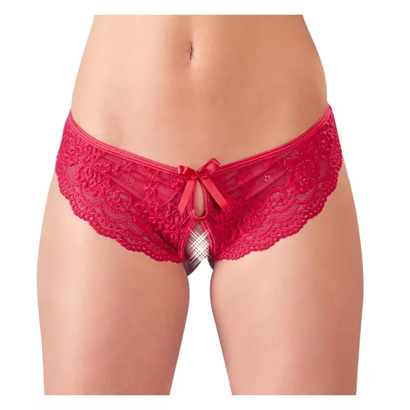 Cottelli - avoimet pitsibrazilialaiset rusetilla - punainen - XL