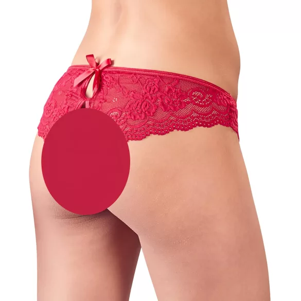Cottelli - avoimet pitsibrazilialaiset rusetilla - punainen - XL