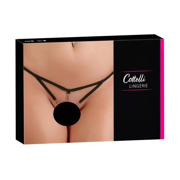 Cottelli - Naisten stringit strasseilla - avoin haaroista - musta