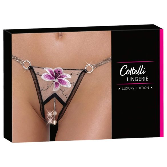 Cottelli - ylellinen liljakuvioinen stringi (musta-valkoinen)
