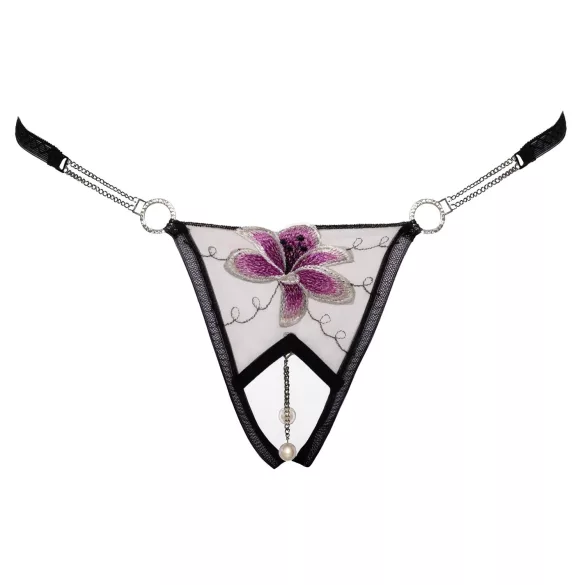 Cottelli - stringit - brodeerattu lilja - musta/valkoinen - M/L