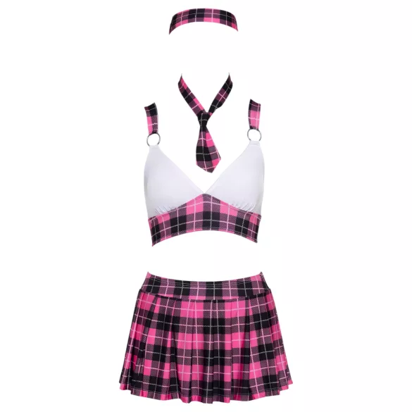 Cottelli - koulutyttöasu setti - ruudullinen pinkki - M