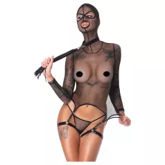  Bad Kitty - BDSM läpinäkyvä verkkosetti ruoskan kanssa (musta) - M