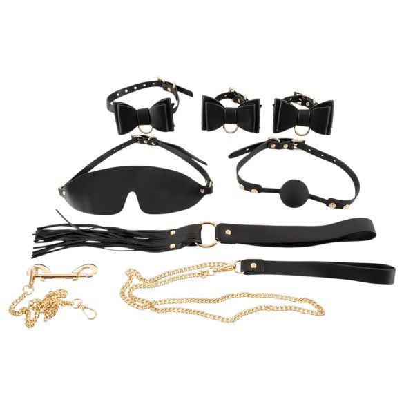 Bad Kitty - 7-osainen musta-kultainen bondage-setti laukussa
