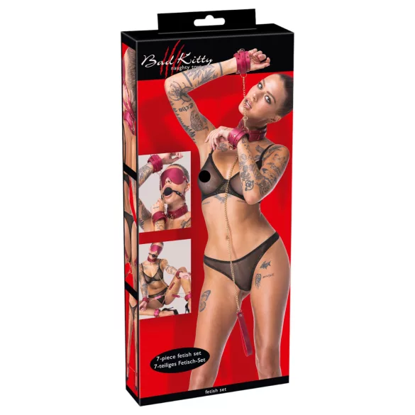 Bad Kitty - bondage-setti - 7 osaa - punainen