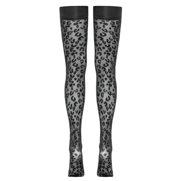 Cottelli Legwear - leopardikuvioiset stay-up sukat - musta