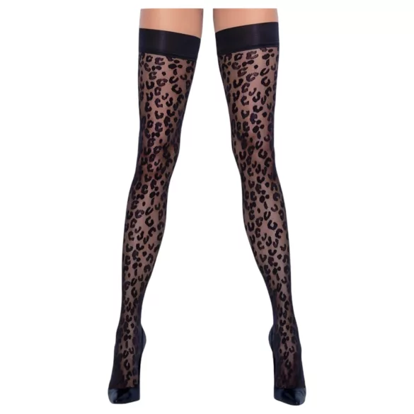 Cottelli Legwear - leopardikuvioiset stay-up sukat - musta - 4
