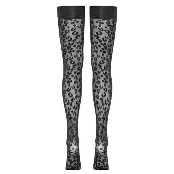 Cottelli Legwear - leopardikuvioiset stay-up sukat - musta - 4