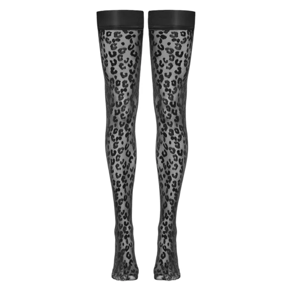Cottelli Legwear - leopardikuvioiset stay-up sukat - musta - 5