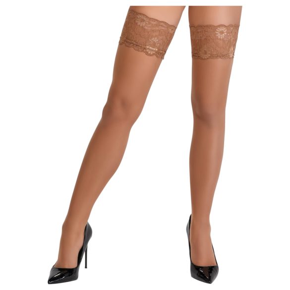 Cottelli – pitsiset, kukkakuvioiset stay-up -sukat (nude) - 3/M-L