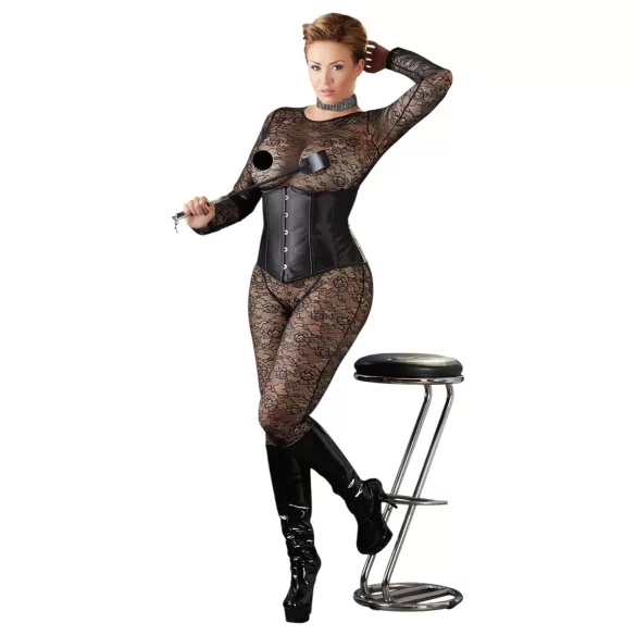 Cottelli Plus Size - satiininen vyötärökorsetti - musta - 2XL