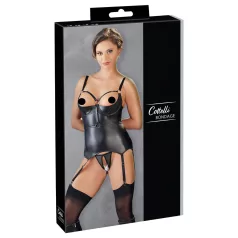   Cottelli Bondage - kiiltävä push-up -yläosa käsiraudalla (musta) - XL