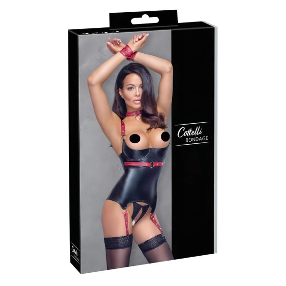 Cottelli Bondage - Kiiltävä nosto-yläosa kauluksella (musta) - M