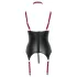 Cottelli Bondage - kiiltävä avoin rintaliivit kaulapannalla - musta - L