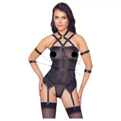   Cottelli Bondage - hihaton yläosa, käsiraudat ja stringit (musta)