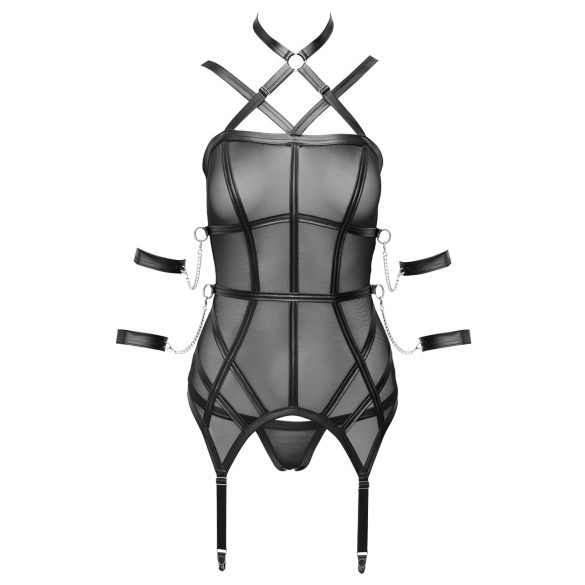 Cottelli Bondage - hihaton yläosa, käsiraudat ja stringit (musta) - M