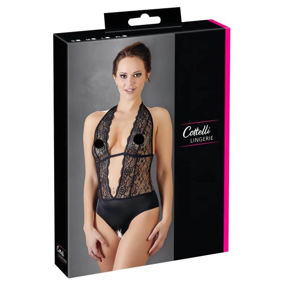 Cottelli - Pitsinen kaulahihnallinen body (musta)