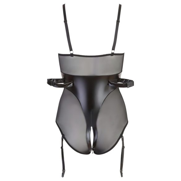 Cottelli Bondage - kiiltävä body käsiraudoilla - musta - M