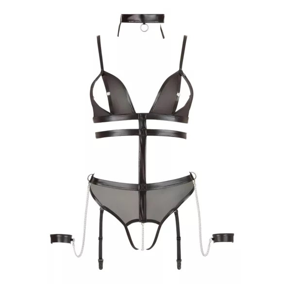 Cottelli Bondage - avoin body hihnoilla ja ketjuilla - musta - L