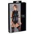 Cottelli Bondage - kiiltävä hihaton body ja käsiraudat (musta) - XL