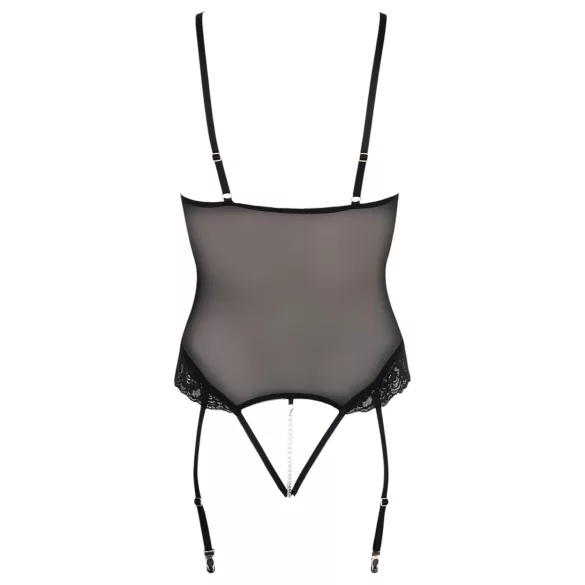 Cottelli Bondage - bodysuit ja käsikahleet metallirenkailla - musta