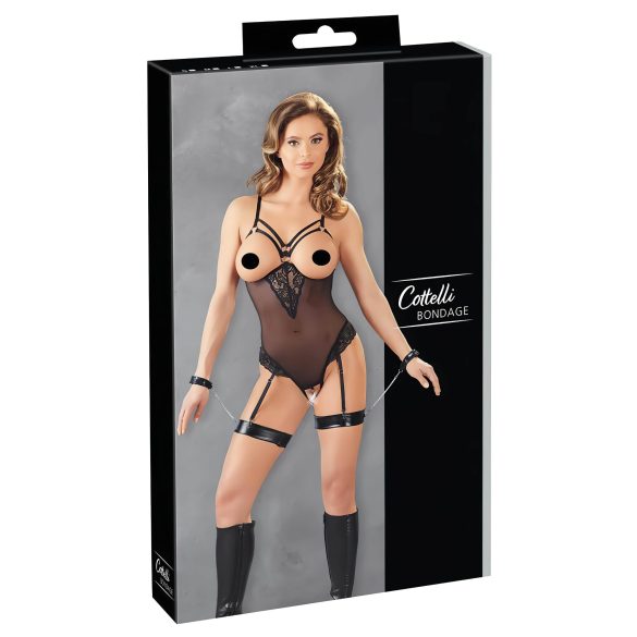 Cottelli Bondage - metallirengasbody ja käsiraudat (musta) - M