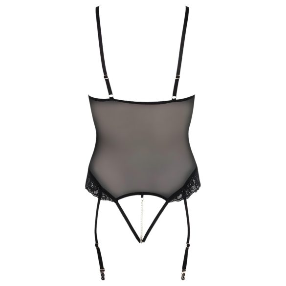 Cottelli Bondage - bodysuit ja käsikahleet metallirenkailla - musta - L