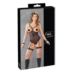   Cottelli Bondage - bodysuit ja käsikahleet metallirenkailla - musta - XL