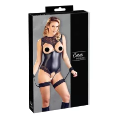   Cottelli Bondage - avonainen vartalopuku ja käsikahleet - kiiltävä musta - XL