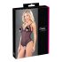 Cottelli - Pitsinen ja helmikoristeltu avoin body (musta) - XL